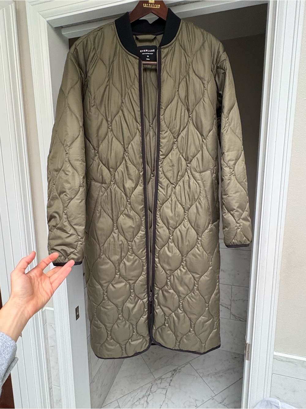 Everlane Olive Quilted Long Puffer Coat
